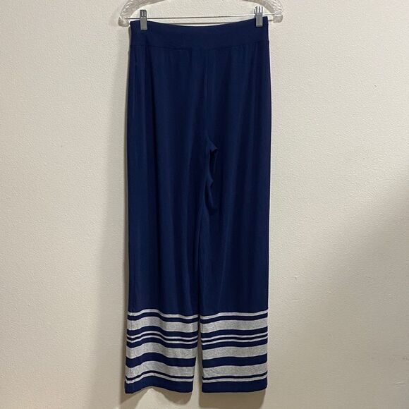 Chico’s Navy Wide Leg Knit Pants with Striped Hem |‎ Size 0 (S) - Picture 4 of 11